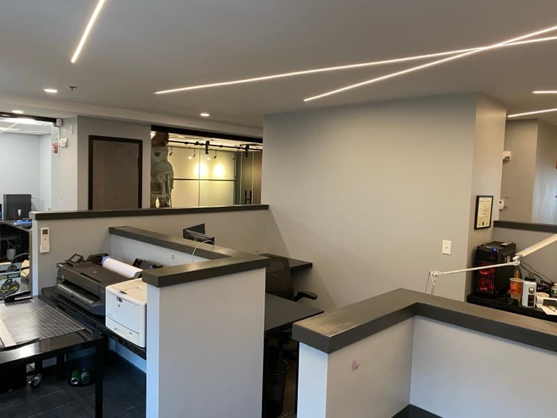 Commercial office with gray walls and reception counter in Salem, NH